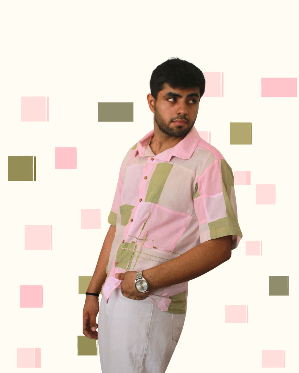 The Gulabi Grid Patched Shirt