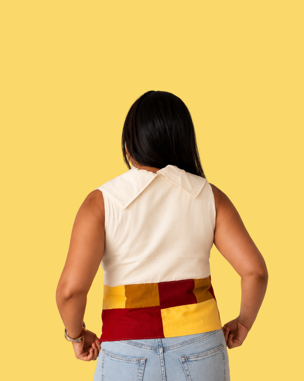 The Red Hotline Statement Collar Patchwork Vest