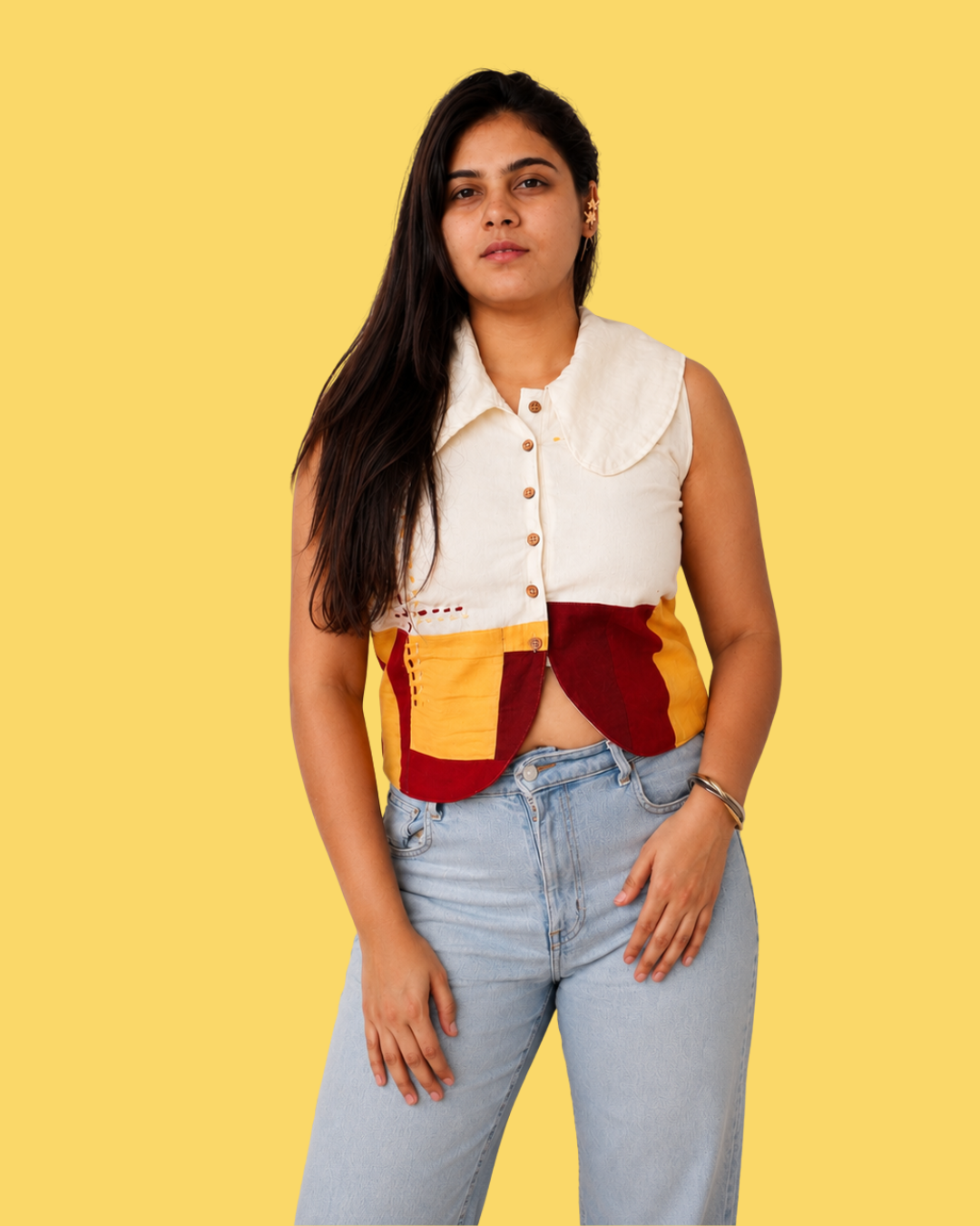 The Red Hotline Statement Collar Patchwork Vest