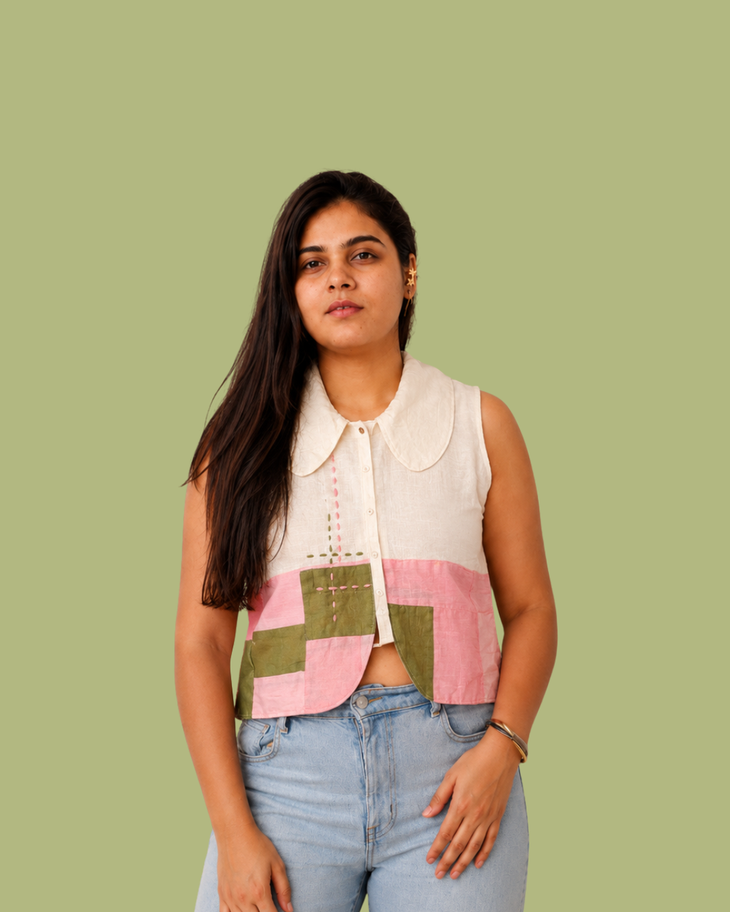 The Gulabi Grid Patchwork Vest