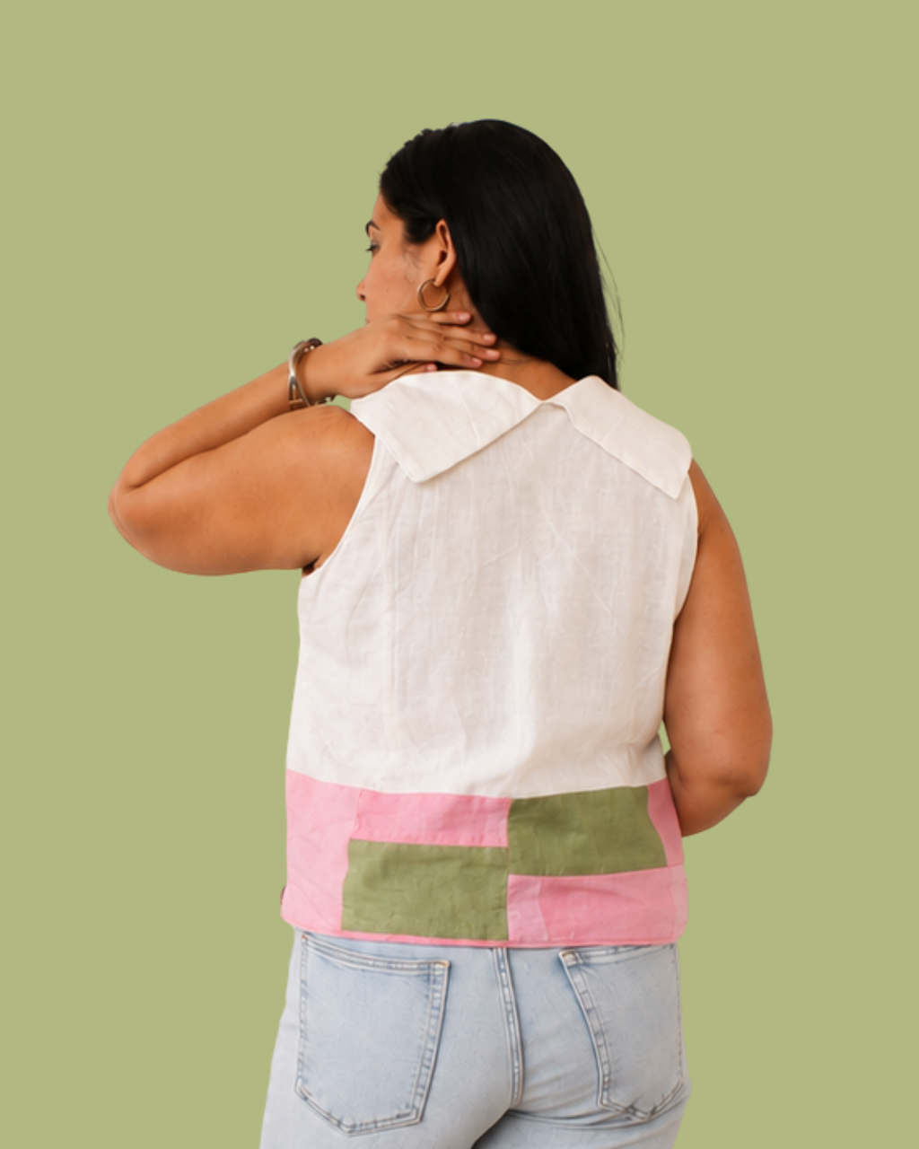 The Gulabi Grid Patchwork Vest