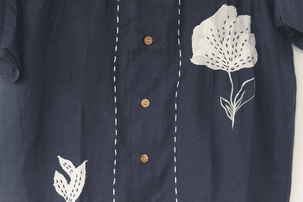 Blue white flower applique