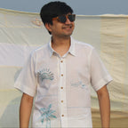 Beach hand painted details on unisex pure cotton shirt with embroidered details