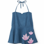 Blue halter top with pink floral designs