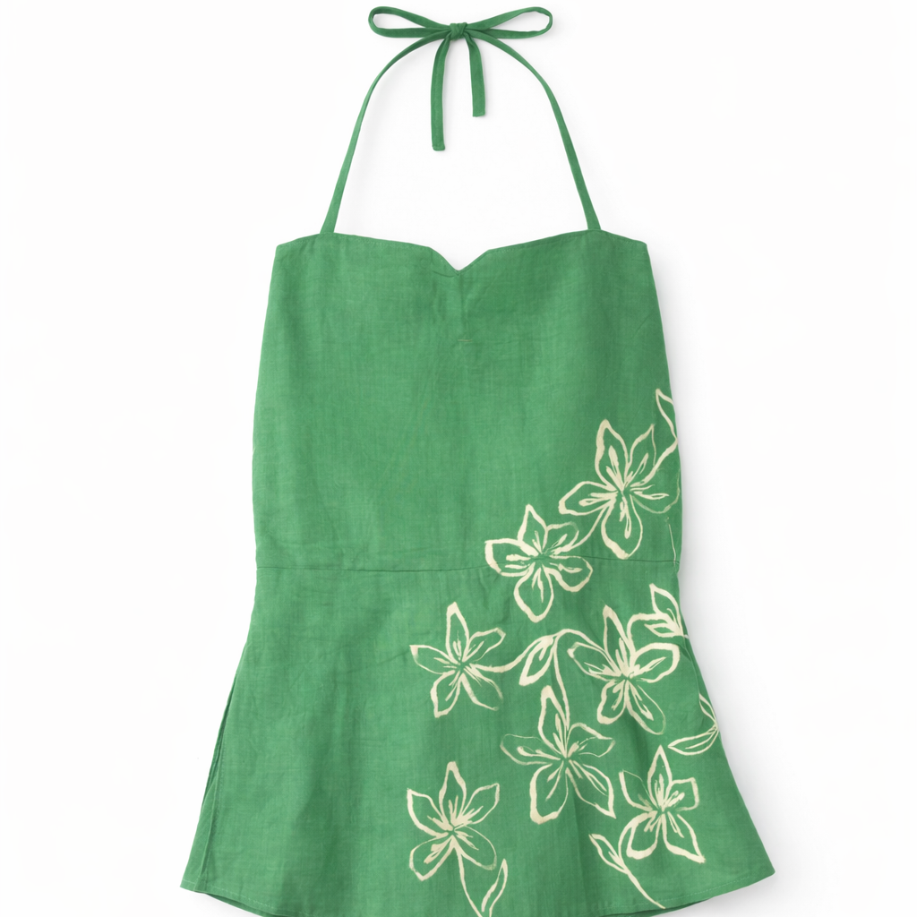Green Halter top with floral details