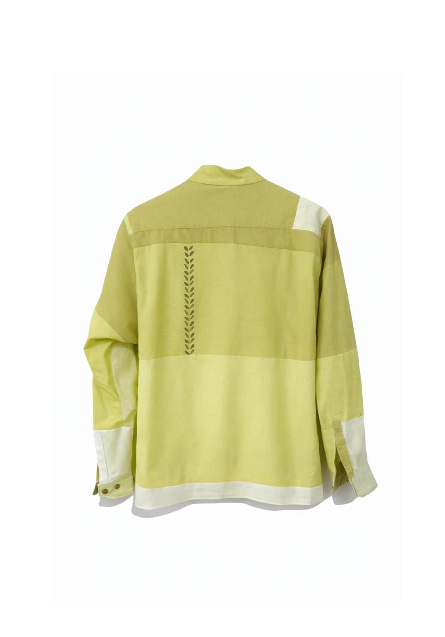 Shades of Green patched shirt with hand painted details