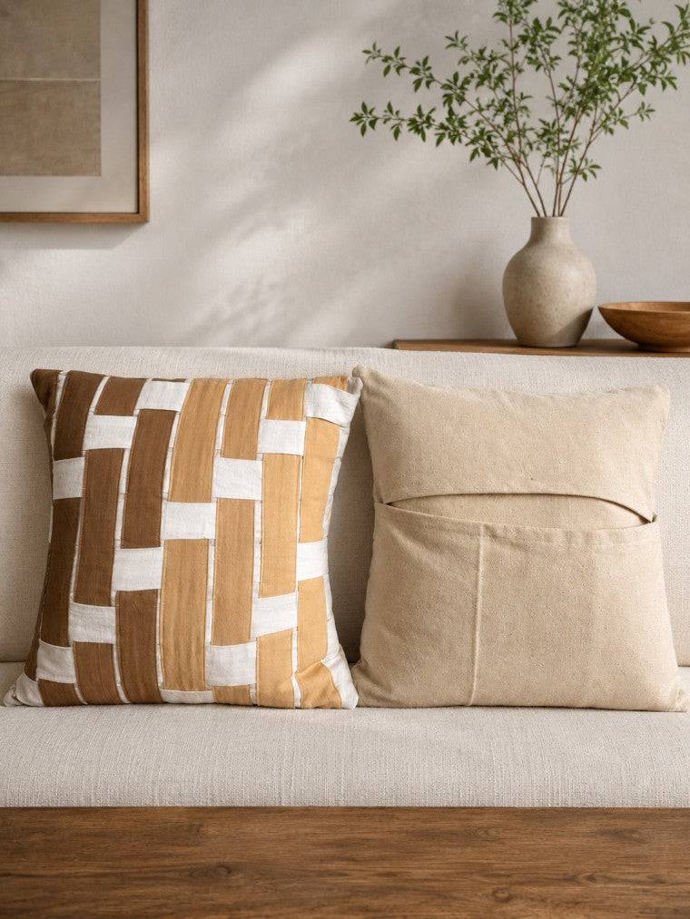 Jaal Handcrafted Decorative Pillow Covers with Intricate Patchwork Detail for Modern Home Decor