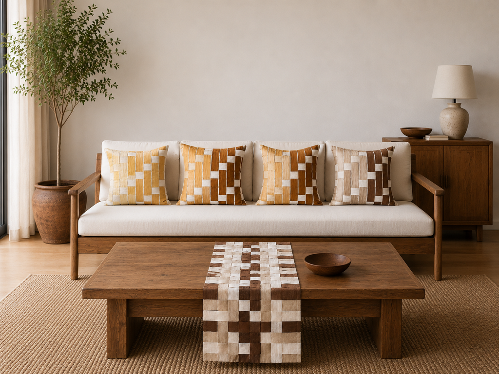 Jaal Handmade Patchwork Table Runner in Beige