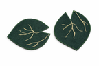 Pair of green leaf-shaped fabric coasters with gold detailing