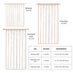 Curtain measurements chart for window, standard door, and long door.