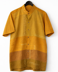 Short sleeve mustard cotton patchwork shirt for men
