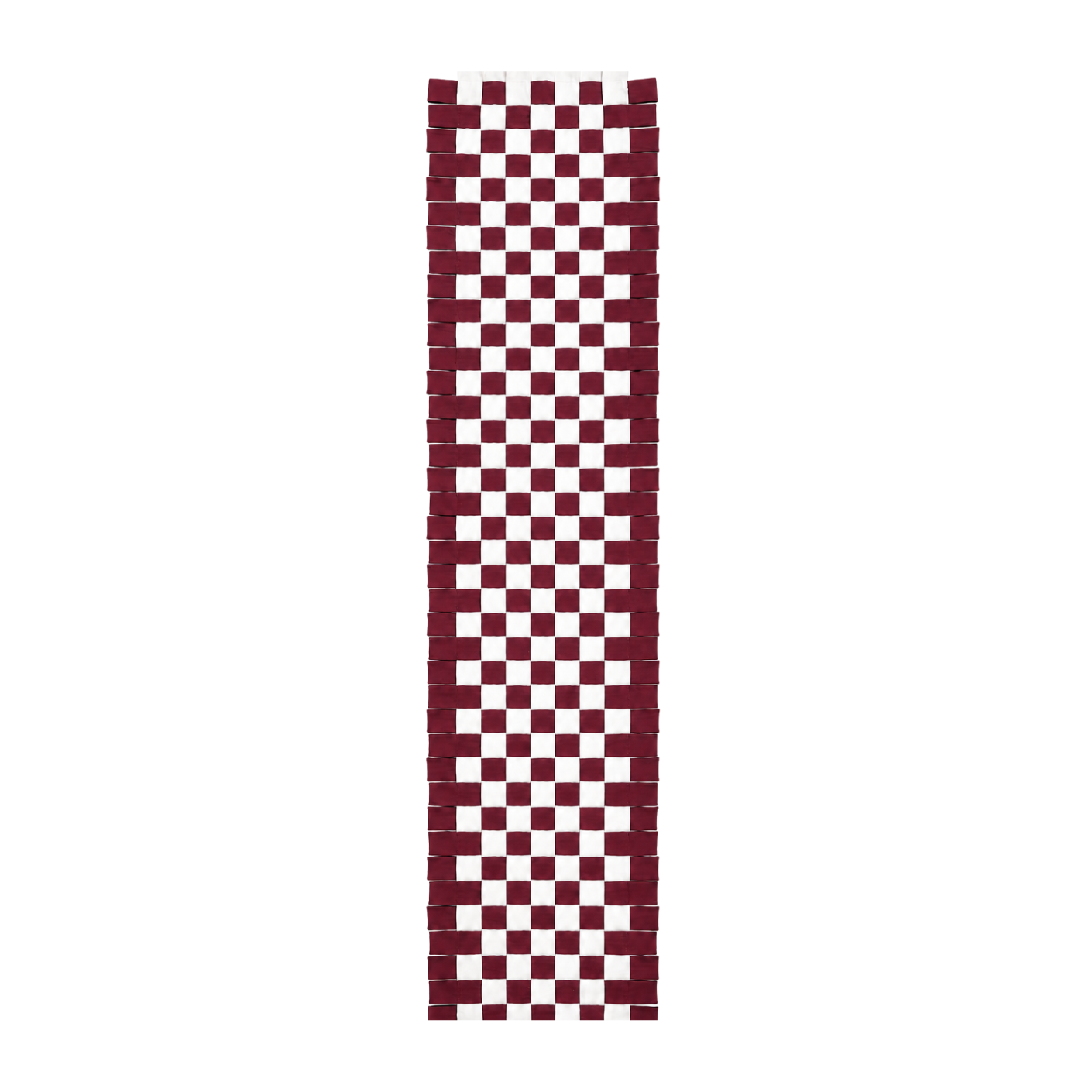 Checkered table runner in red with a table set up 