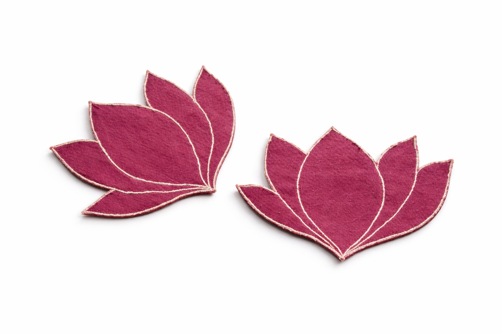 Pair of pink lotus flower-shaped coasters