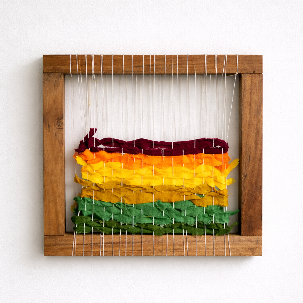 Fabric Waste Wall Frame in Yellows and Reds