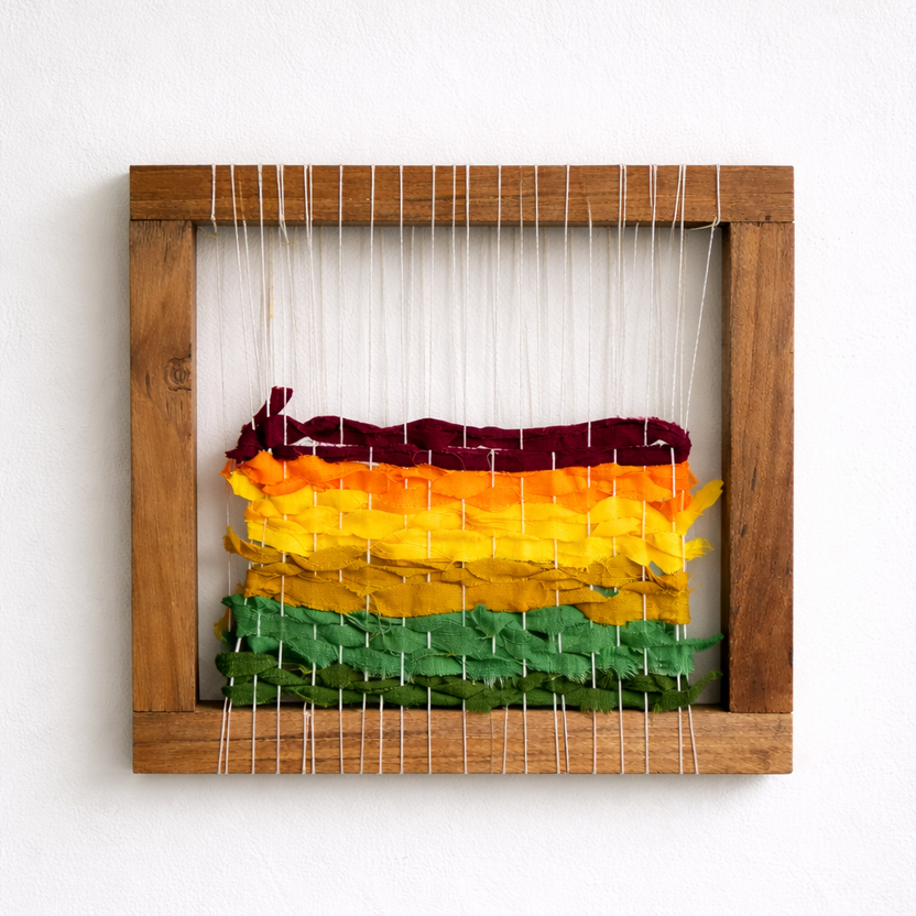 Fabric Waste Wall Frame in Yellows and Reds thumbnail 3