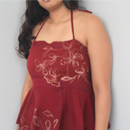 Pure cotton halter top with floral design detail, breathable summer top styled for casual outings.
