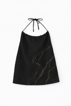 Black sleeveless strappy top with gold detailing, breathable cotton top styled with denim for casual summer outfits.