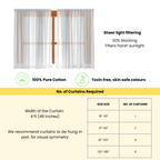 Sheer light filtering curtains with specifications on a white background