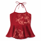 Red halter top with floral embroidery
