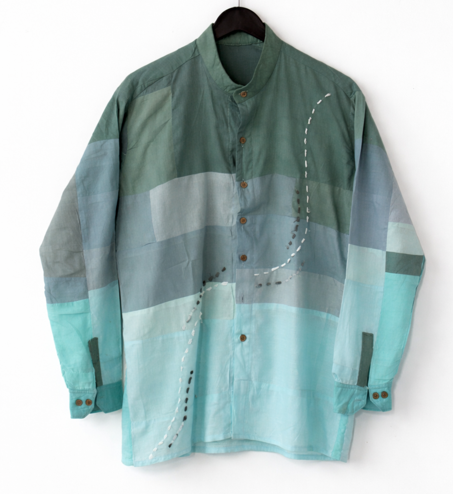 Green and blue patterned unisex pure cotton shirt 