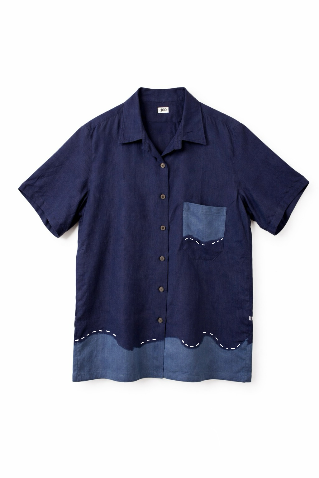 Navy blue short-sleeve shirt with a pocket on a white background