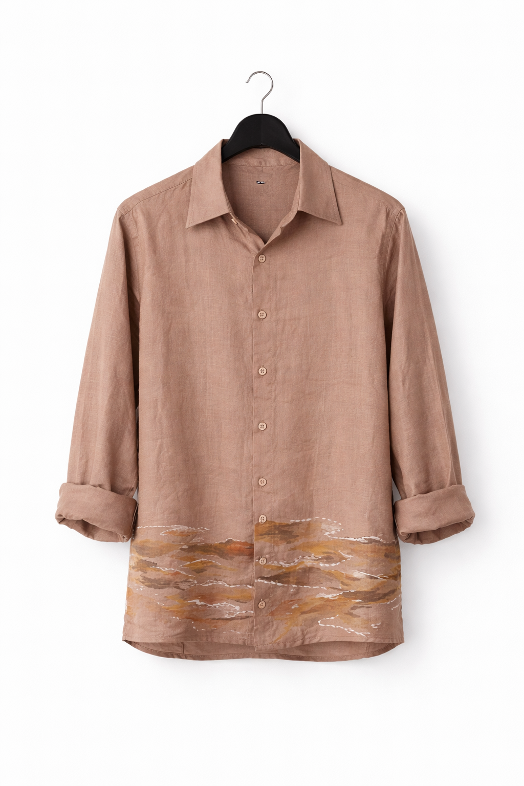 Beige ocassion wear shirt with patterned hand painted hem
