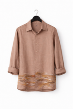 Beige ocassion wear shirt with patterned hand painted hem