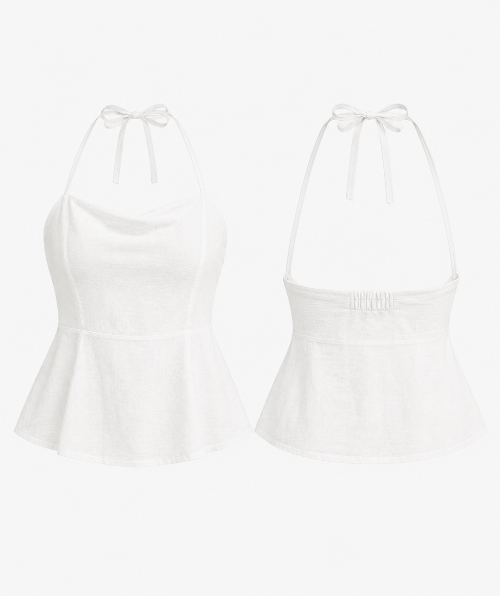 White halter top on a light gray background