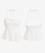 White halter top on a light gray background