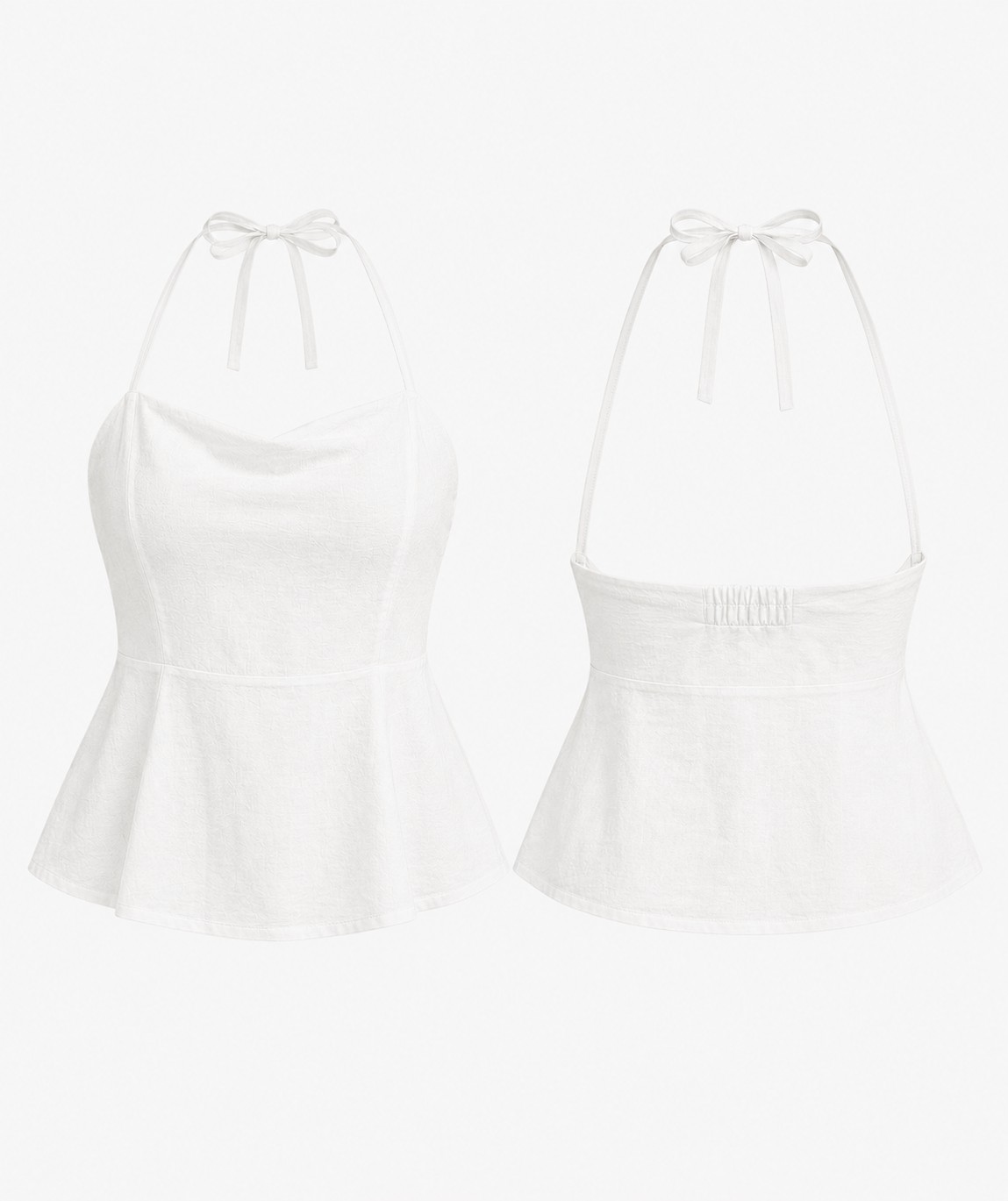 White halter top on a light gray background