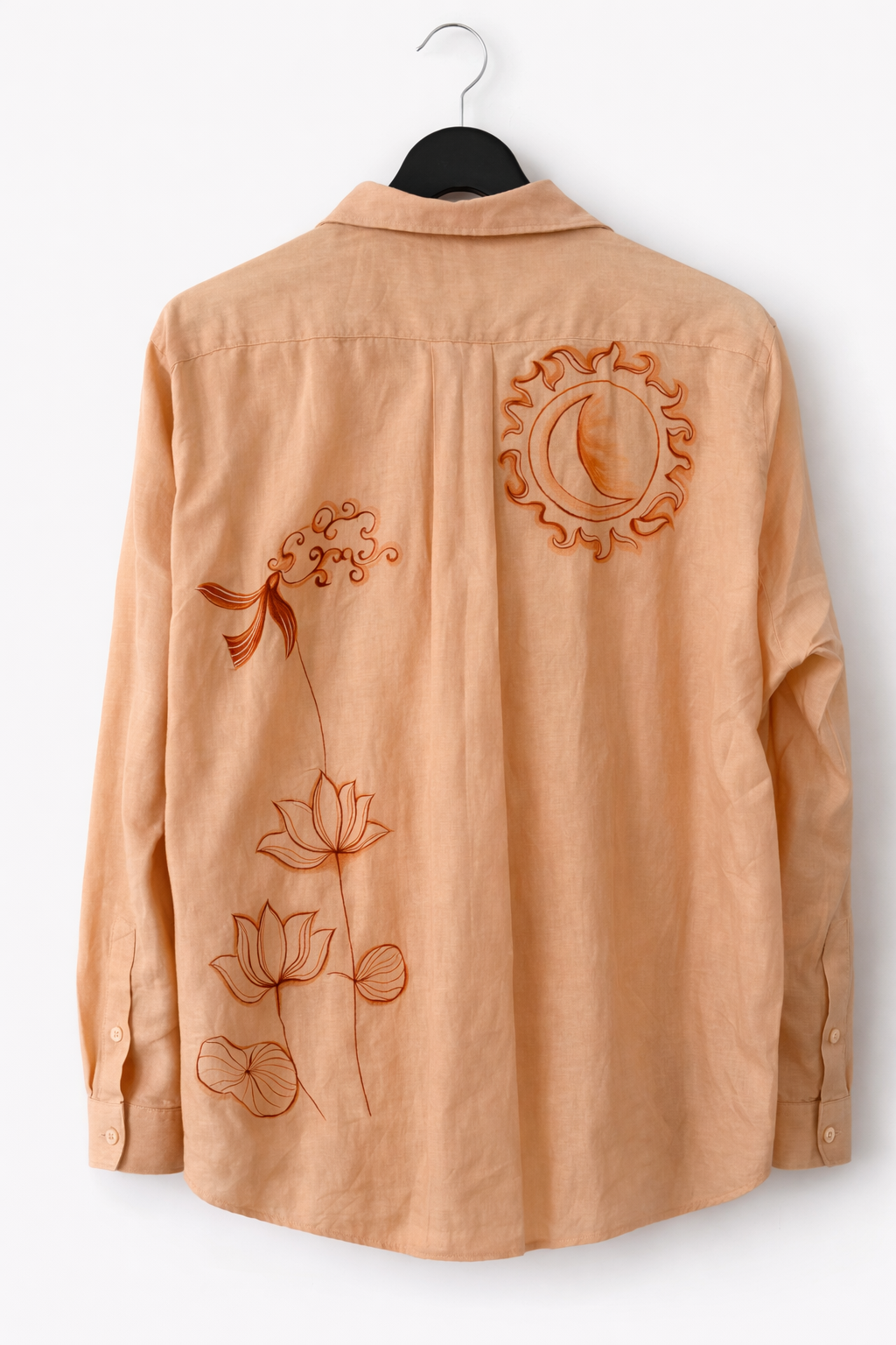 Peach coloured Beach wear cotton shirt with hand painted details