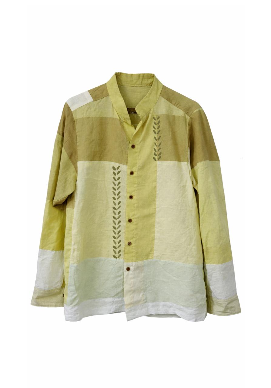 Shades of green striped shirt with button details