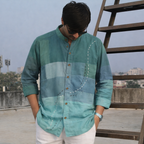 Man wearing casual fit shirt with hand embroidered details