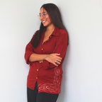 Red Pure cotton Shirt with hand painted details in white for everyday wear