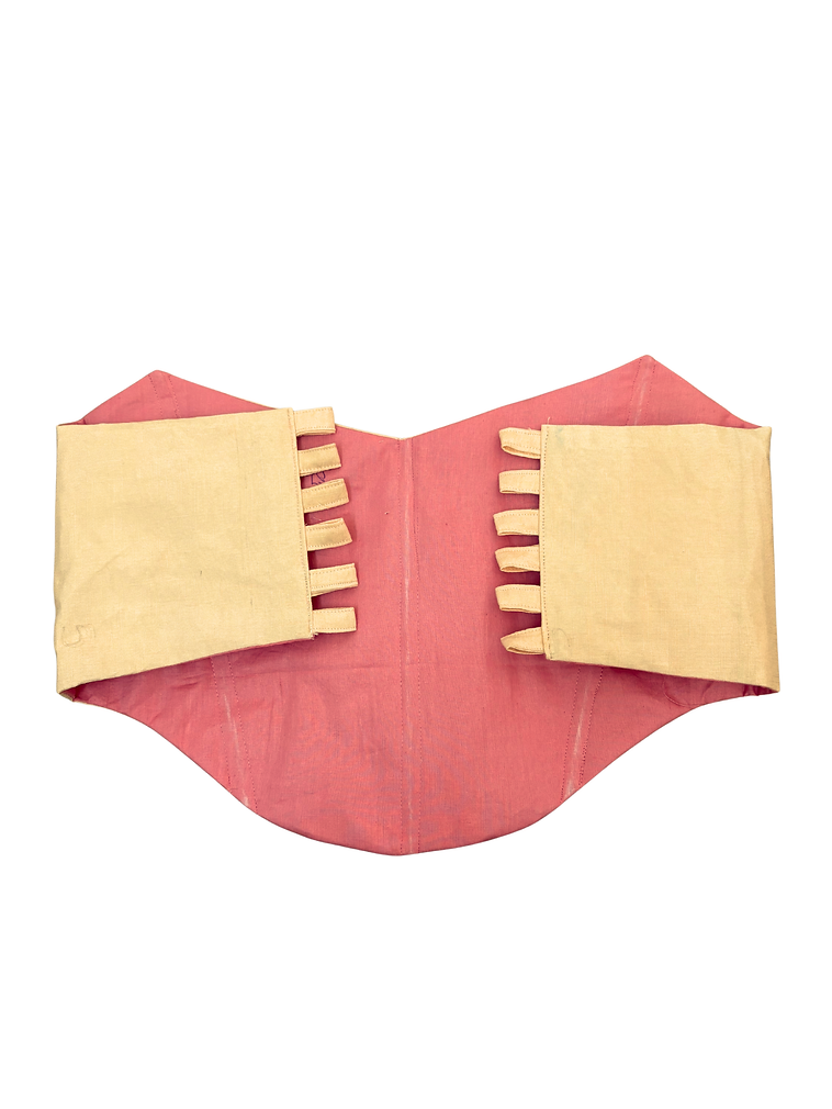 Peach and Pink reversible corset top featuring hand-inspired floral embroidery, strapless corset suitable for summer parties or saree styling.