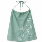 Teal cotton sleeveless summer top with white floral detailing, breathable casual top for everyday styling.