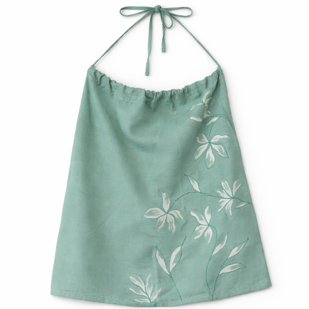 Teal cotton sleeveless summer top with white floral detailing, breathable casual top for everyday styling.