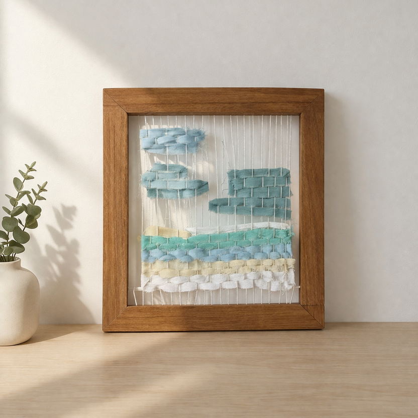 Fabric Waste Wall Frame in Blues & Greens image 3