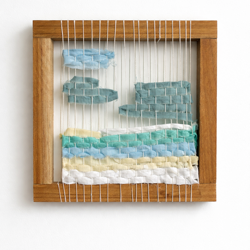Fabric Waste Wall Frame in Blues & Greens