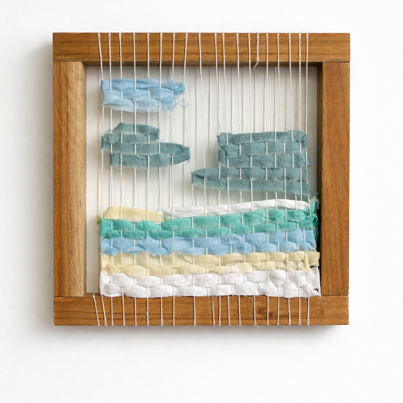 Fabric Waste Wall Frame in Blues & Greens image 4