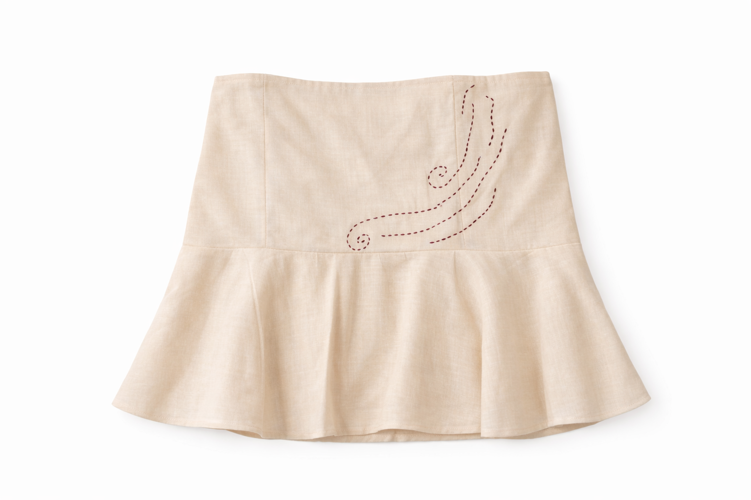 Beige cotton tube top with decorative stitching