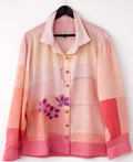 Handmade cotton patchwork shirt in peach and pink with floral embroidery